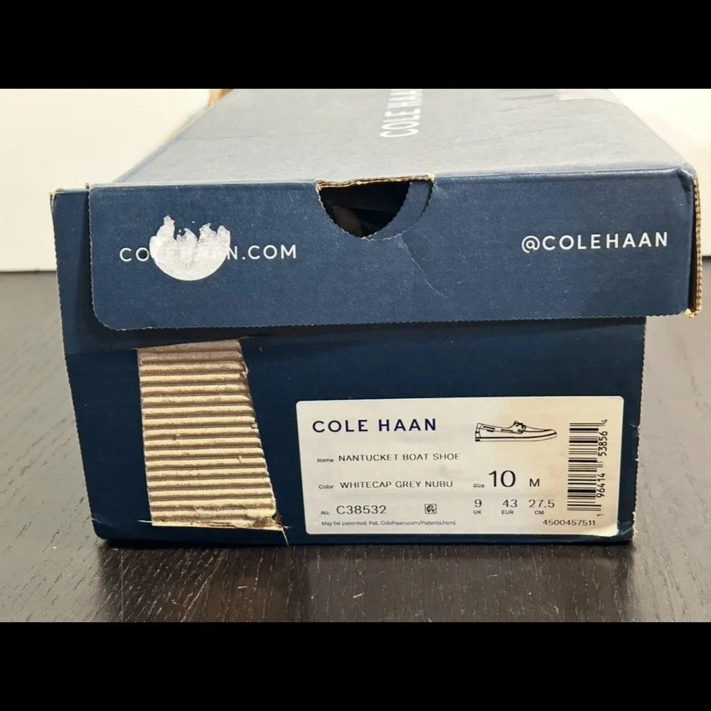 Cole Haan Nantucket Boat Shoes Leather Whitecap Grey Nubuck/Optic White Mens 10M